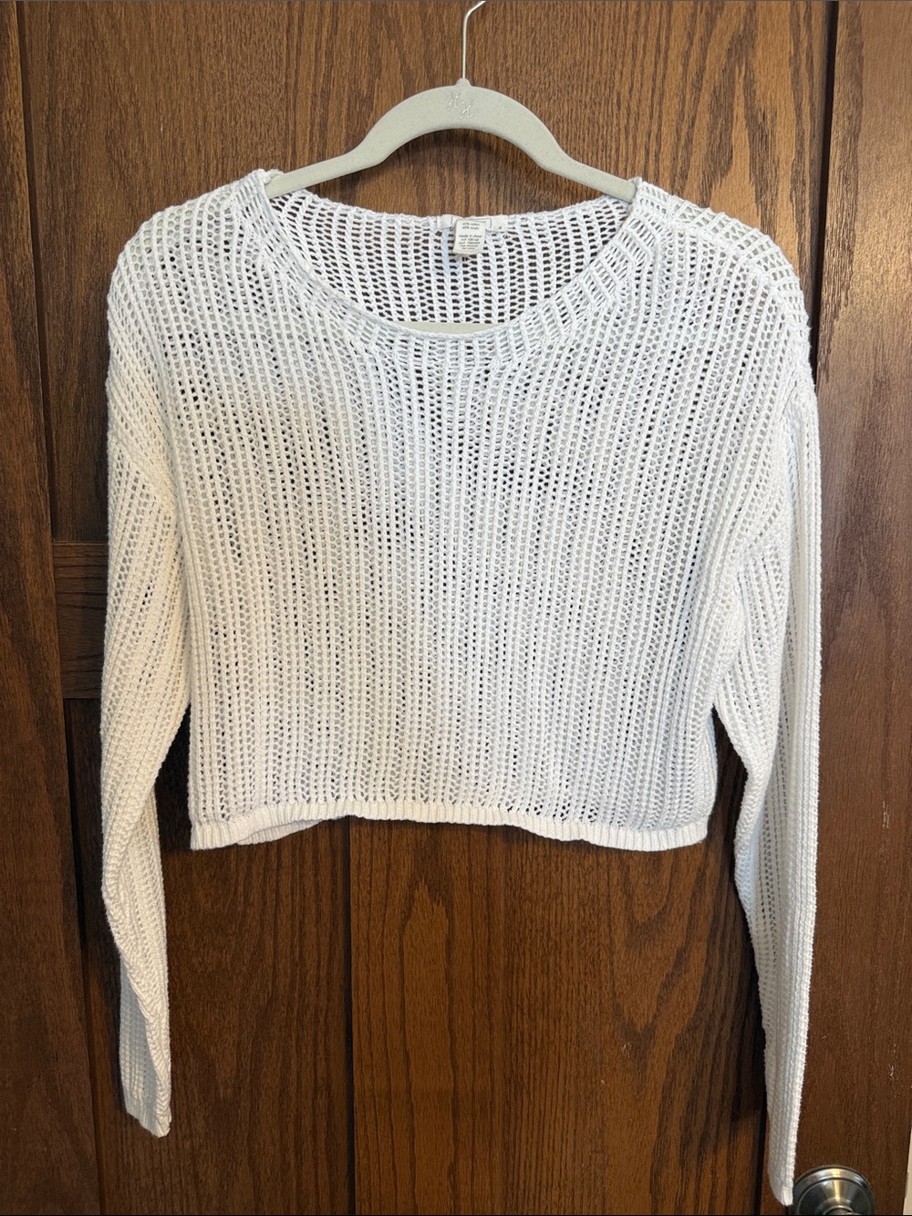 Full Tilt White Open-Knit Crewneck Sweater